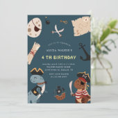 Pirate Dinosaurus Party Dieren Kinderen Verjaardag Kaart (Staand voorkant)