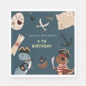 Pirate Dinosaurus Party Dieren Kinderen Verjaardag Servet (Voorkant)