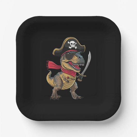 Pirate Dinosaurus T-Rex Grappig Halloween kostuum Papieren Bordje (Voorkant)