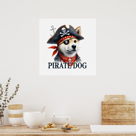 Pirate Dog - Digitale Waterverf Poster (Keuken)