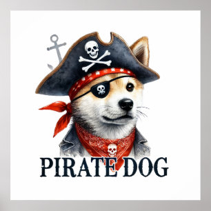 Pirate Dog - Digitale Waterverf Poster