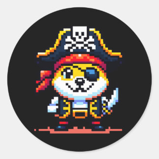 Pirate Dog - Grappig Pixel Art Adventure Design Ronde Sticker