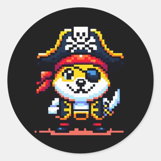 Pirate Dog - Grappig Pixel Art Adventure Design Ronde Sticker (Voorkant)