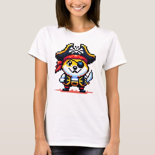 Pirate Dog - Grappig Pixel Art Adventure Design T-shirt (Voorkant)