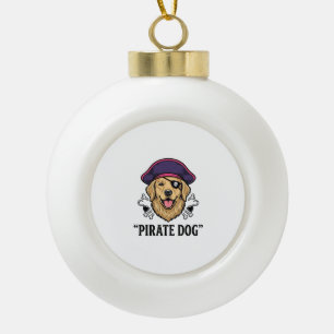 Pirate Dog Vintage Gravure Shirt Ontwerp_1 Keramische Bal Ornament