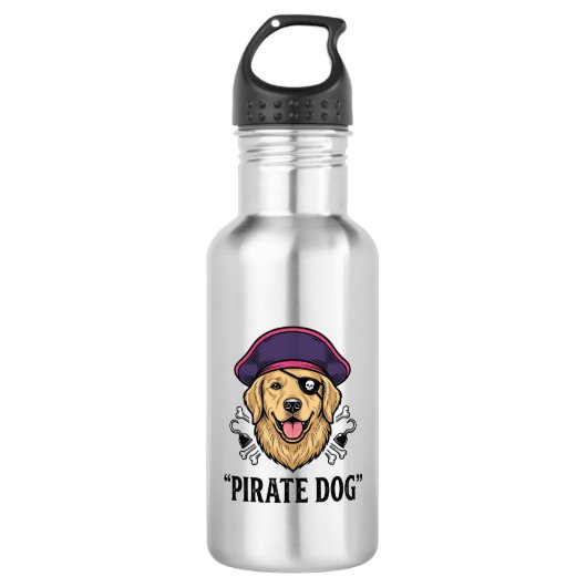 Pirate Dog Vintage Gravure Shirt Ontwerp_1 Waterfles (Voorkant)