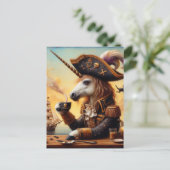 Pirate eenhoorn encaustic kunst met een koffie briefkaart (Staand voorkant)