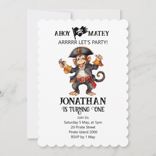 Pirate eerste verjaardag uitnodiging (Voorkant)