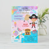 Pirate en Eenhoorn broers en zussen verjaardagsuit Kaart (Staand voorkant)