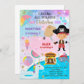 Pirate en Eenhoorn broers en zussen verjaardagsuit Kaart (Voorkant / Achterkant)