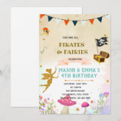 Pirate en fee gezamenlijke uitnodiging voor verjaa (Voorkant / Achterkant)