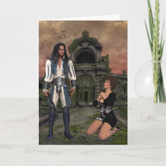 Pirate en Kneeling vrouw Fantasy Wenskaarten Kaart (Voorkant)