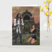 Pirate en Kneeling vrouw Fantasy Wenskaarten Kaart (Gele Bloem)
