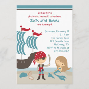 Pirate en Mermaid Invitation Kaart