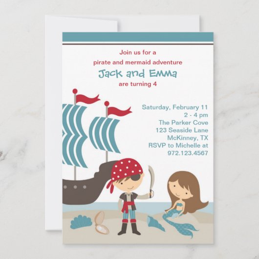 Pirate en Mermaid Invitation Kaart (Voorkant)