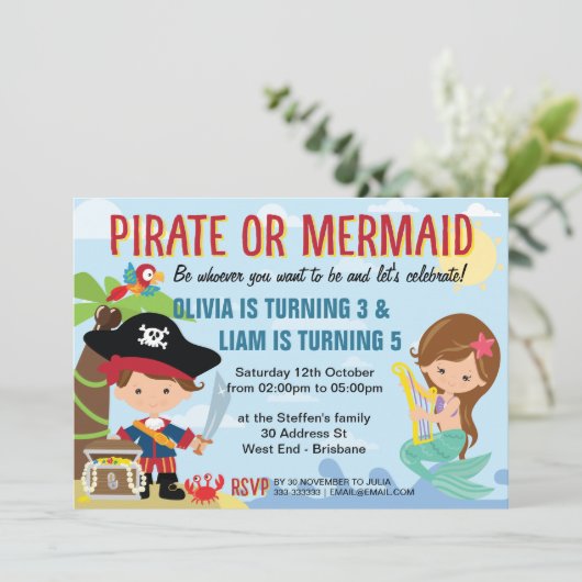 Pirate en Mermaid Kaart (Staand voorkant)