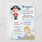Pirate en Mermaid siblings verjaardagsuitnodiging. Kaart (Voorkant)