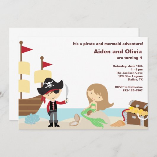 PIrate en mermaid-uitnodigingen Kaart (Voorkant / Achterkant)