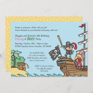 Pirate en Prinses Party Treasure Twins Royal Fun Kaart