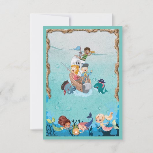 Pirate en Zeemeermin Verjaardag voor Kinderen Bedankkaart (Achterkant)