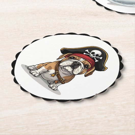 Pirate English Bulldog Skull Crossbones Kartonnen Onderzetters (Gekanteld)