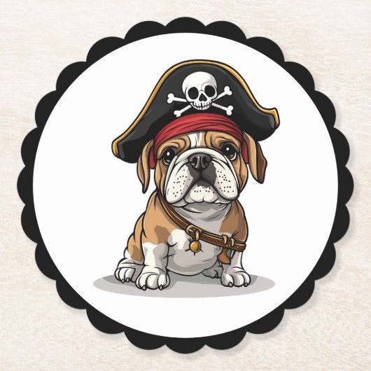 Pirate English Bulldog Skull Crossbones Kartonnen Onderzetters (Voorkant)