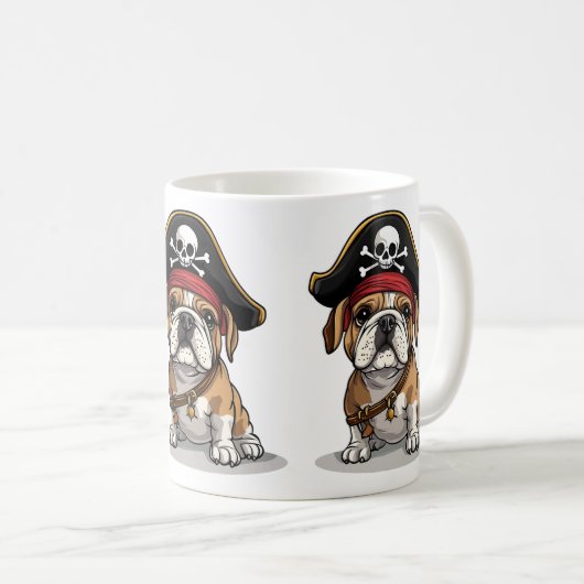 Pirate English Bulldog Skull Crossbones Koffiemok (Voorkant rechts)