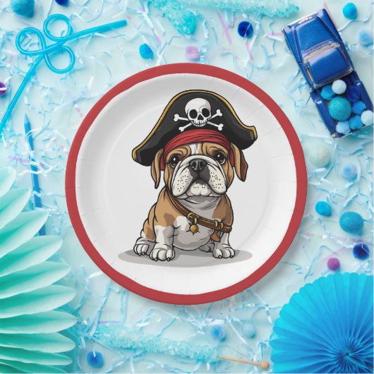Pirate English Bulldog Skull Crossbones Papieren Bordje (Feest)