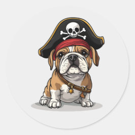 Pirate English Bulldog Skull Crossbones Ronde Sticker