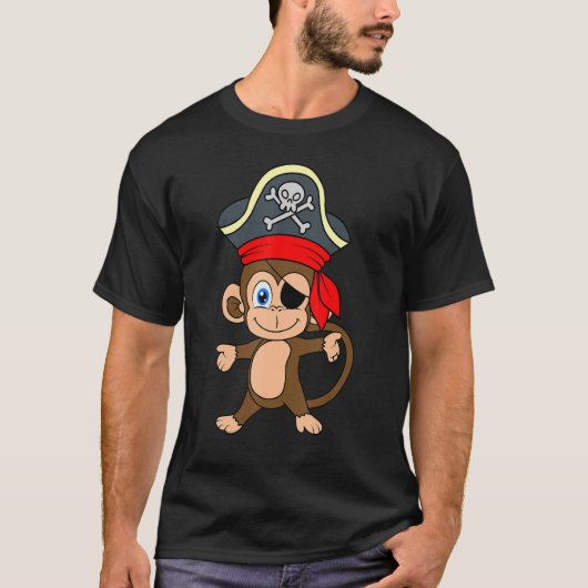 Pirate Eye Patch Monkey Zee Sailor Crew Ship Treas T-shirt (Voorkant)
