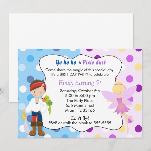 Pirate Fairy Birthday Invitation Kaart (Voorkant / Achterkant)