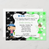 Pirate Fairy Birthday Invitation Lime Green Skulls Kaart (Voorkant / Achterkant)
