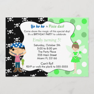 Pirate Fairy Birthday Invitation Lime Green Skulls Kaart