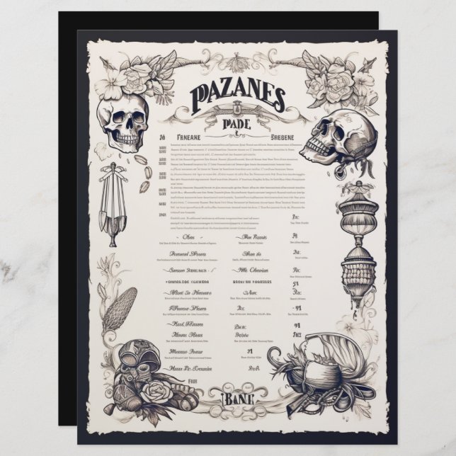 Pirate Fantasy Menu (Voorkant / Achterkant)