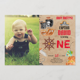 Pirate First Birthday Boy 1st Birthday met foto Kaart