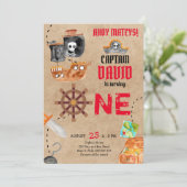 Pirate First Birthday Boy 1st Birthday Party Kaart (Staand voorkant)