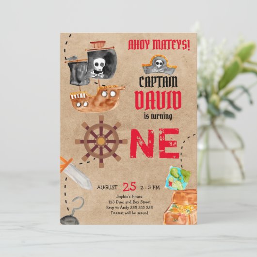 Pirate First Birthday Boy 1st Birthday Party Kaart (Staand voorkant)