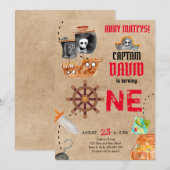 Pirate First Birthday Boy 1st Birthday Party Kaart (Voorkant / Achterkant)