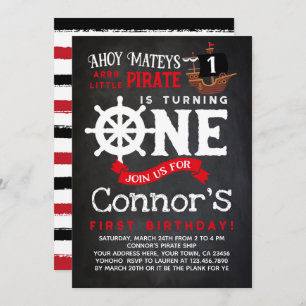 Pirate First Birthday Chalkboard Invitation Kaart