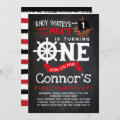 Pirate First Birthday Chalkboard Uitnodiging (Voorkant / Achterkant)