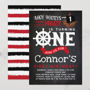 Pirate First Birthday Chalkboard Uitnodiging