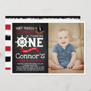Pirate First Birthday Invitation and Photo Kaart