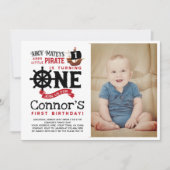 Pirate First Birthday Invitation and Photo Kaart (Voorkant)