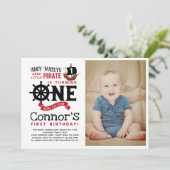 Pirate First Birthday Invitation and Photo Kaart (Staand voorkant)