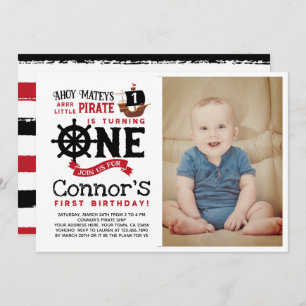 Pirate First Birthday Invitation and Photo Kaart
