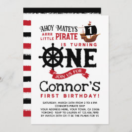 Pirate First Birthday Invitation Kaart