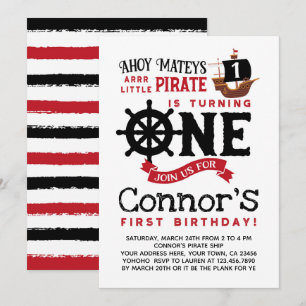 Pirate First Birthday Invitation Kaart