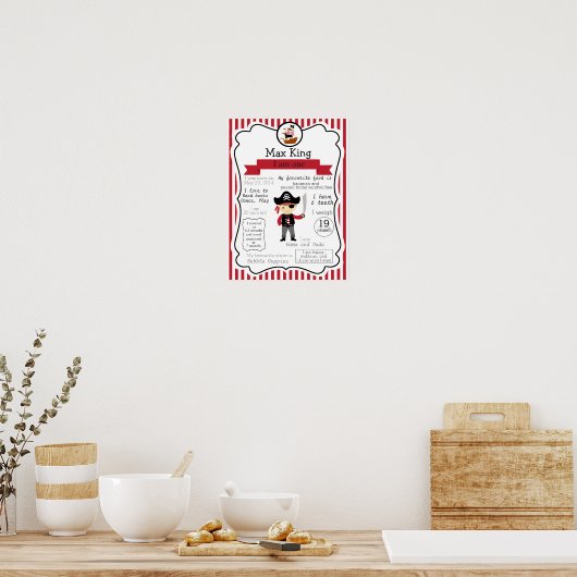 Pirate First Birthday poster voor een jongen (Keuken)