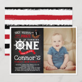 Pirate First Birthday Uitnodiging met Foto (Voorkant / Achterkant)