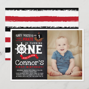 Pirate First Birthday Uitnodiging met Foto